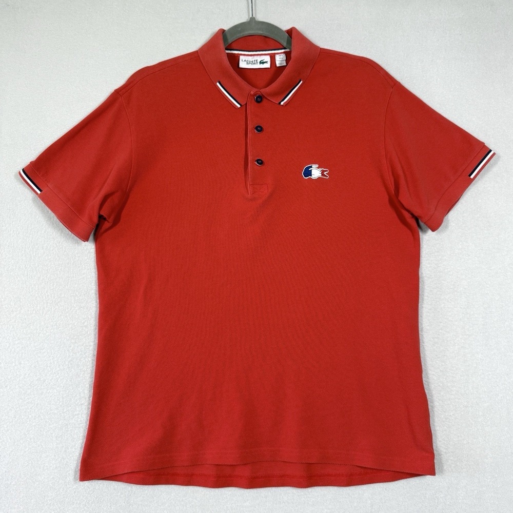 Lacoste Red Polo Shirt with Navy & White Trim